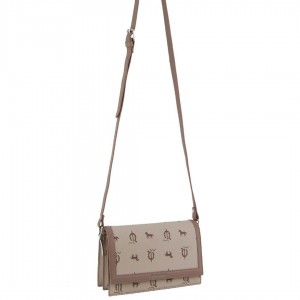 Pierre Cardin Canvas Print Leather Trim Flap Cross-Body Bag Beige | 765340-PHI