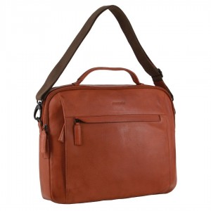 Pierre Cardin Italian Leather Computer Bag Brown | 741096-DEJ