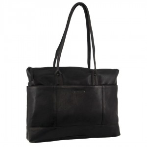 Pierre Cardin Leather Computer Bag Black | 064389-BJK