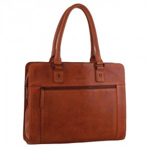 Pierre Cardin Leather Computer Tote Bag Brown | 754023-CNA