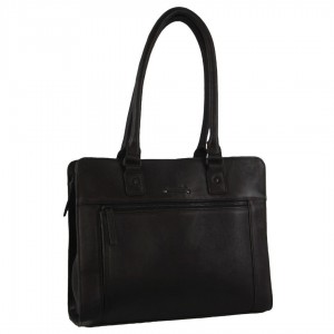 Pierre Cardin Leather Computer Tote Bag Black | 976528-BPA