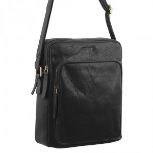 Pierre Cardin Leather Cross-Body Bag Black | 307451-SAN