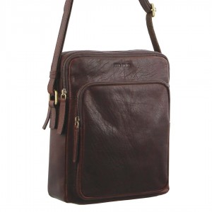 Pierre Cardin Leather Cross-Body Bag Brown | 107843-ISN