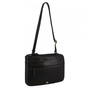 Pierre Cardin Leather Crossbody Bag Black | 196342-JOH