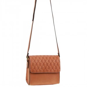 Pierre Cardin Leather Diamond Embossed Cross-Body Bag Apricot | 952683-UXC