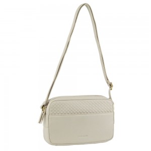 Pierre Cardin Leather Diamond Pattern Embossed Crossbody Bag Beige | 076543-DPH