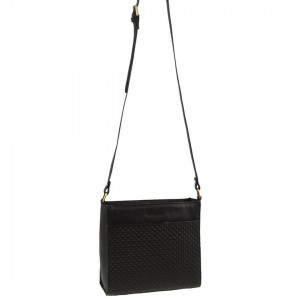 Pierre Cardin Leather Diamond Pattern Embossed Cross-Body Bag Black | 236791-NZG