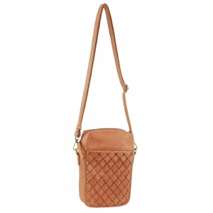 Pierre Cardin Leather Embossed Phone Crossbody Bag Apricot | 173495-RIZ