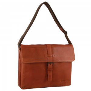 Pierre Cardin Leather Flap-over Computer Bag Brown | 817954-PIT