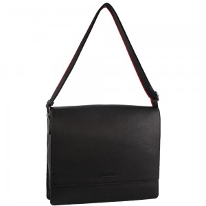 Pierre Cardin Leather Flap-over Computer Bag Black | 852390-PAG