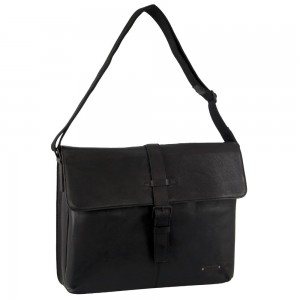 Pierre Cardin Leather Flap-over Computer Bag Black | 091437-VTX