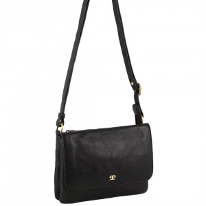 Pierre Cardin Leather Flap-over Crossbody Bag Black | 043652-BTV