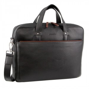 Pierre Cardin Leather Multi-Compartment Business Bag Black | 492178-MPC