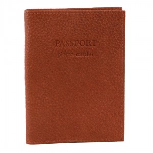 Pierre Cardin Leather Passport Wallet Cover Brown | 540386-PBK