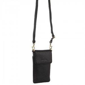 Pierre Cardin Leather Phone Cross-Body Bag Black | 756190-AMF