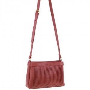 Pierre Cardin Leather Pleated Design Crossbody Bag Marsala | 310248-TXV