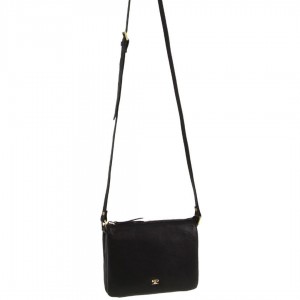 Pierre Cardin Leather Sleek Crossbody Bag Black | 148562-BAO