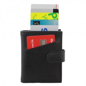 Pierre Cardin Leather Smart Slide Card Holder Tab Wallet Black | 170926-HUP