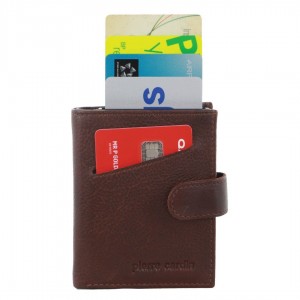 Pierre Cardin Leather Smart Slide Card Holder Tab Wallet Brown | 342069-DJH