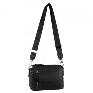 Pierre Cardin Leather Square Crossbody Bag Black | 168375-ALH