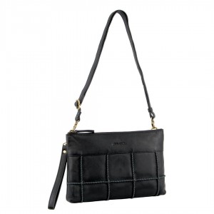 Pierre Cardin Leather Stitch-design Cross-body Bag Black | 215408-MAG