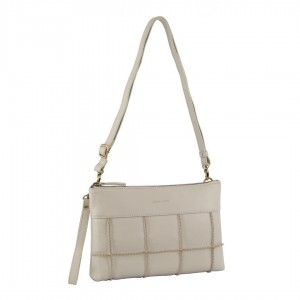 Pierre Cardin Leather Stitch-design Cross-body Bag Beige | 518937-YSV