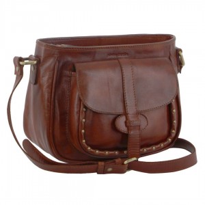 Pierre Cardin Leather Stud Detail Cross-body Bag Brown | 940132-SGV