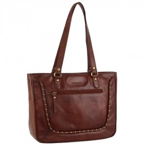 Pierre Cardin Leather Stud Detail Tote Bag Brown | 176450-WTY