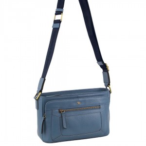 Pierre Cardin Leather Webbing Strap Crossbody Bag Blue | 041653-MJZ