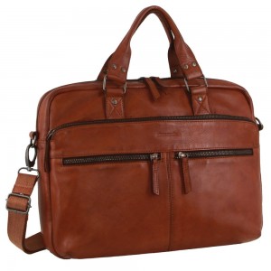 Pierre Cardin Multi-Compartment Leather Computer Bag Brown | 752043-RCD