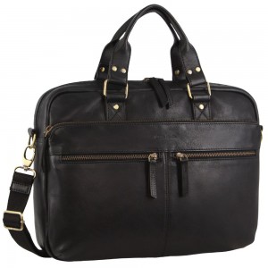 Pierre Cardin Multi-Compartment Leather Computer Bag Black | 457619-IMA