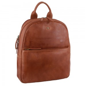 Pierre Cardin Rustic Leather Business Backpack Computer Bag Brown | 694081-FKI