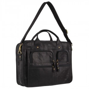 Pierre Cardin Rustic Leather Computer Bag Black | 407193-MTP