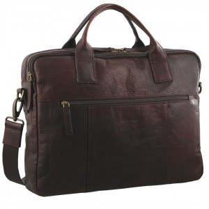 Pierre Cardin Rustic Leather Computer Bag Brown | 670831-LCT