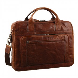 Pierre Cardin Rustic Leather Computer Business Bag Brown | 927185-GUT