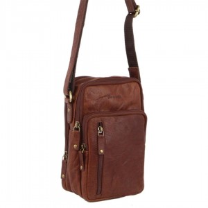 Pierre Cardin Rustic Leather Cross-Body Bag Brown | 623079-SPN