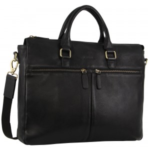 Pierre Cardin Rustic Leather Multi-Zip Computer Bag Black | 043798-HTP