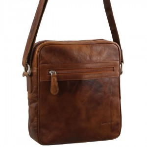 Pierre Cardin Rustic Leather iPad Bag Brown | 095467-NYV