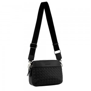 Pierre Cardin Webbing Strap Leather Crossbody Bag Black | 214083-JVA