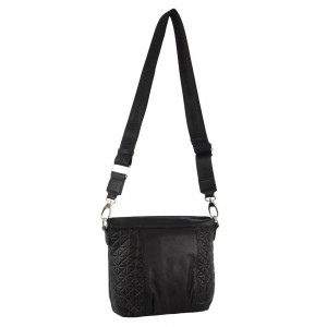 Pierre Cardin Webbing Strap Leather Crossbody Bag Black | 026741-QGL