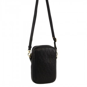 Pierre Cardin leather Textured Design Phone Bag Black | 093817-DRZ