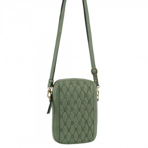 Pierre Cardin leather Textured Design Phone Bag Olive | 318702-LGU