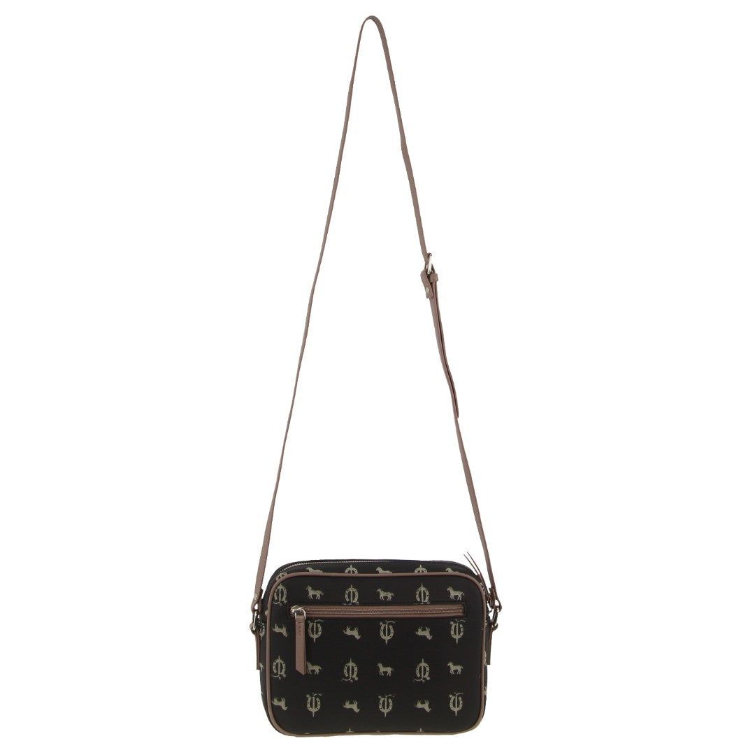 Pierre Cardin Canvas Leather Trim Square Cross-body Bag Black | 037841-GZF