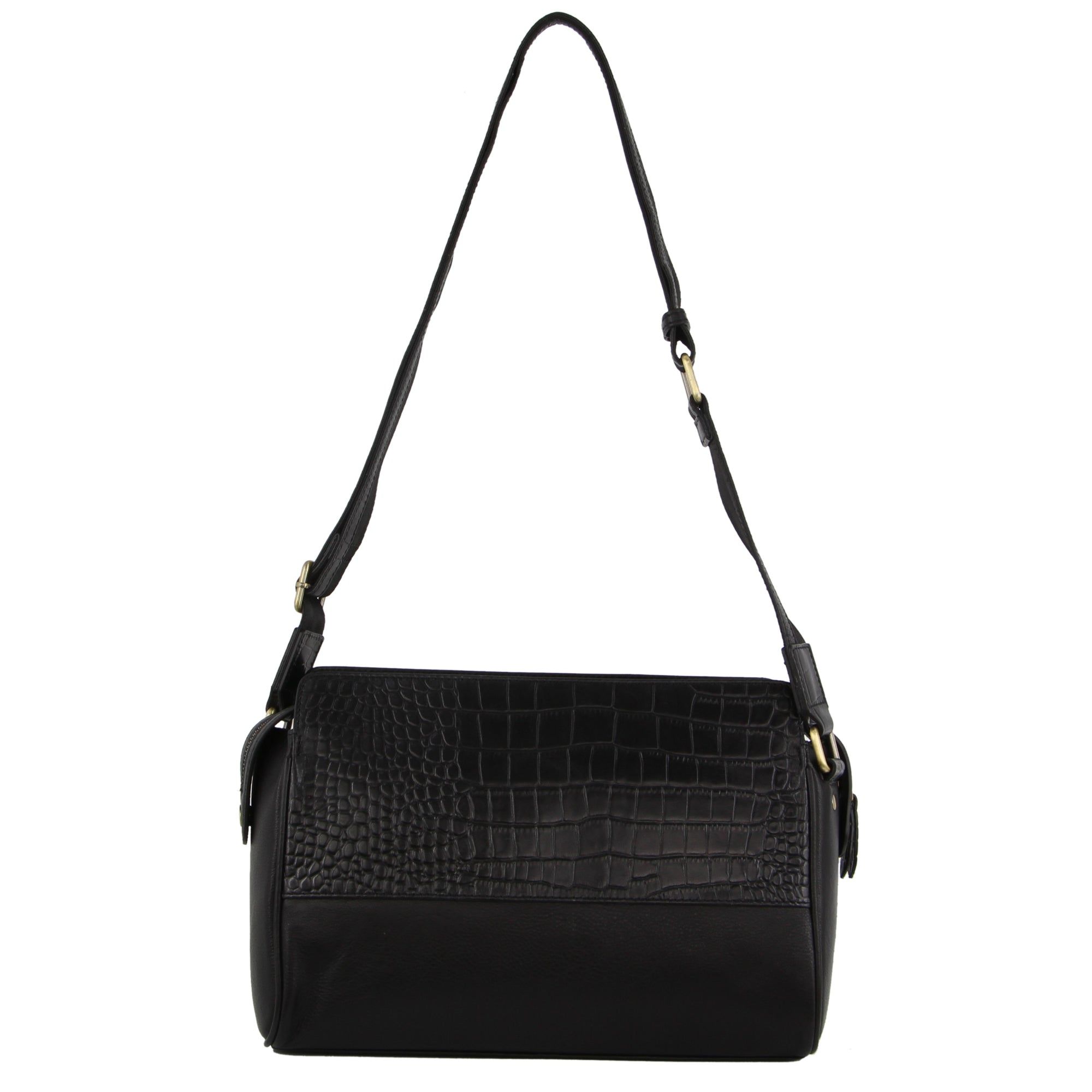 Pierre Cardin Croc-Embossed Leather Cross-Body Bag Black | 189045-AXU