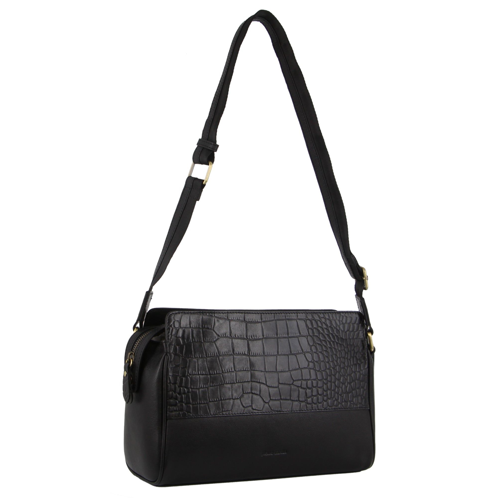 Pierre Cardin Croc-Embossed Leather Cross-Body Bag Black | 189045-AXU