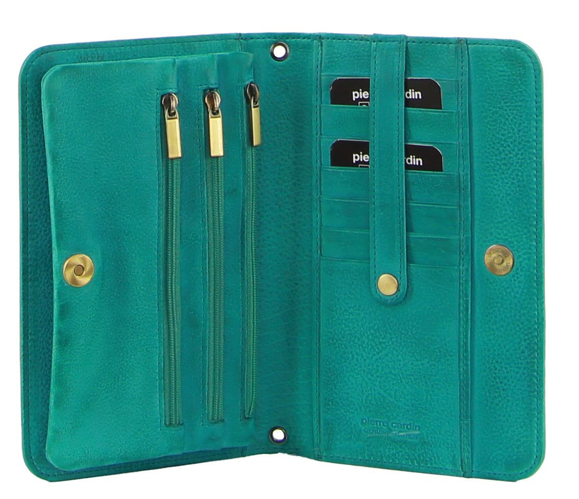 Pierre Cardin Genuine Leather Clutch Wallet Bag Turquoise | 037419-LCU