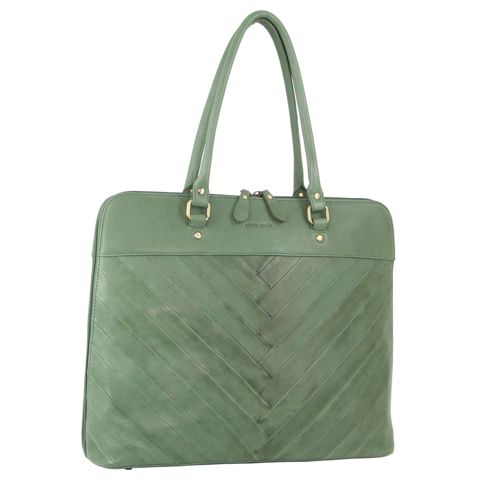 Pierre Cardin Herringbone Leather Large Business Bag Green | 874615-YQZ