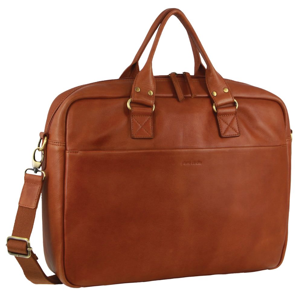 Pierre Cardin Italian Leather Computer Bag Brown | 813042-VBD