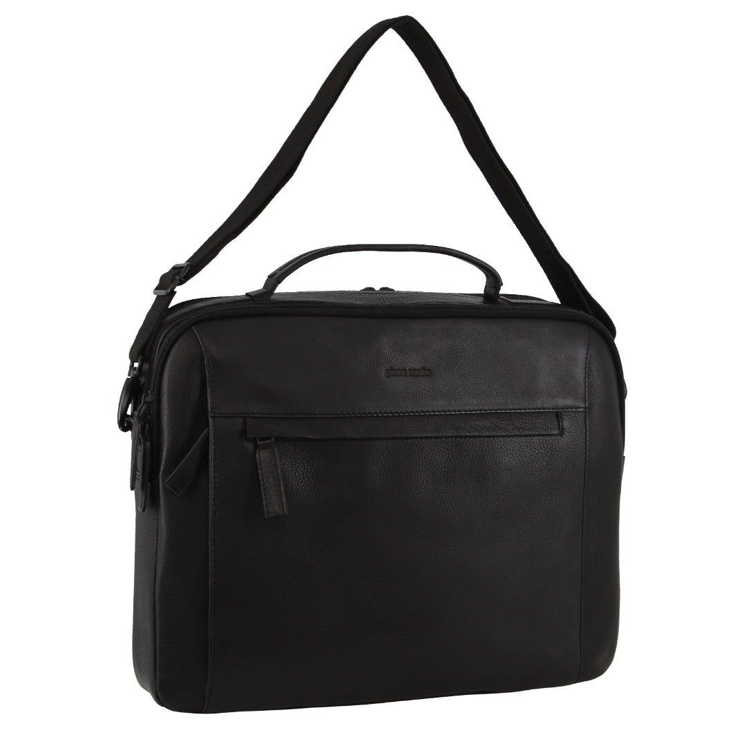 Pierre Cardin Italian Leather Computer Bag Black | 237506-KRZ