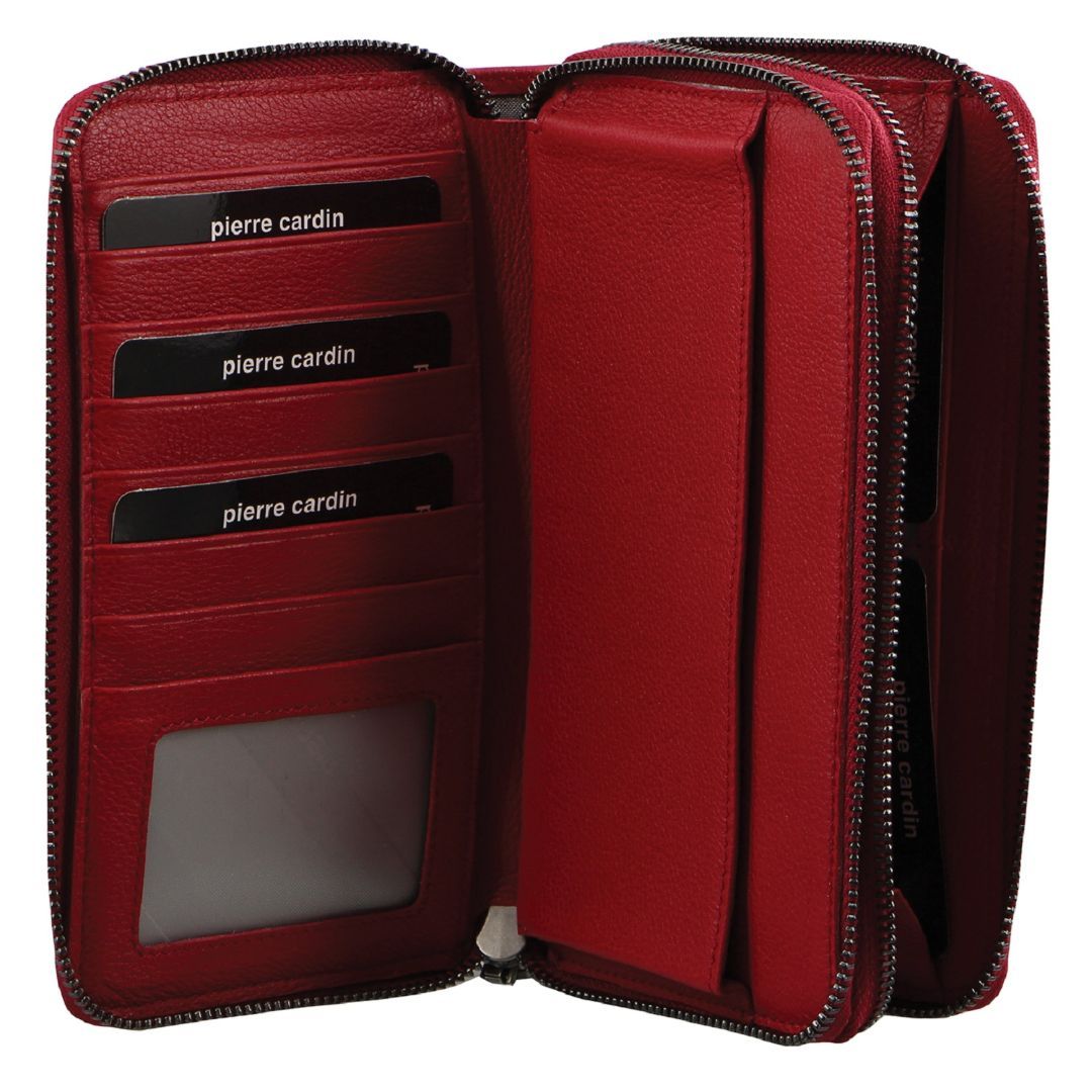 Pierre Cardin Italian Leather Double Zip Wallet Red | 907284-QYA